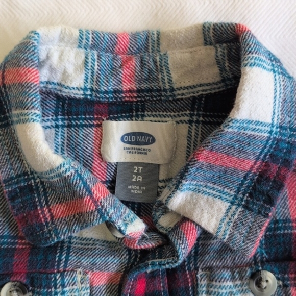 old navy blue plaid cotton flannel button down shirt 2T toddler boys - Picture 2 of 5